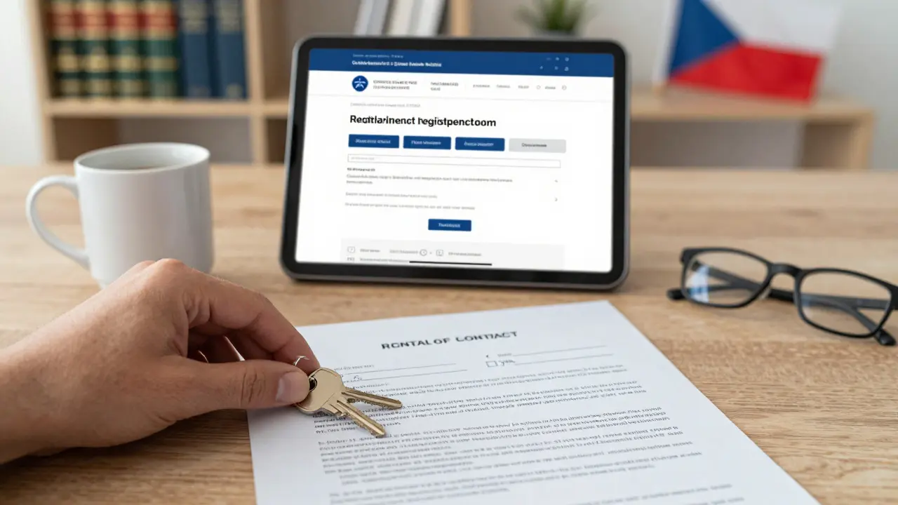 Nová nájemní smlouva leží vedle staré z roku 2020, symbolizující přechod k novým právním požadavkům.