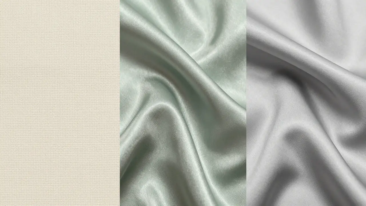 Detailní srovnání textur bavlněného, bambusového a modálového textilu.