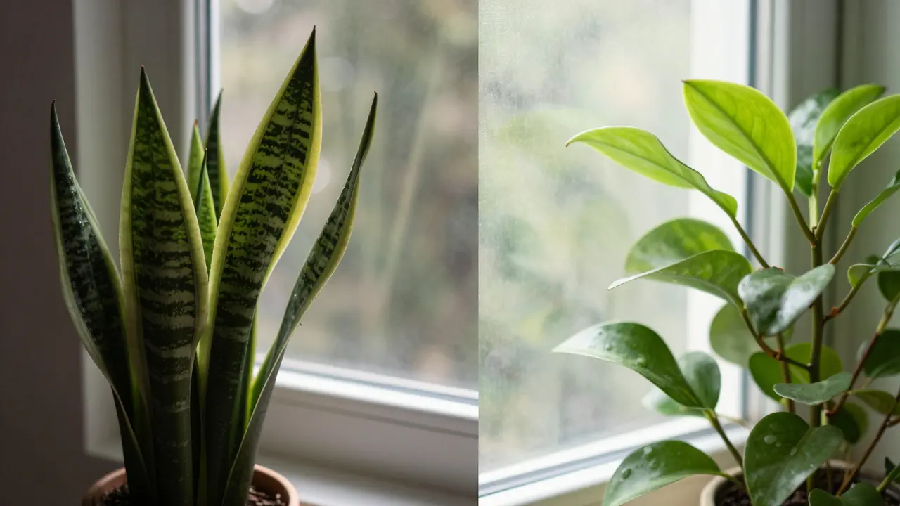 Srovnání intenzity světla u okna a v hloubi místnosti s vhodnými stínomilnými rostlinami.