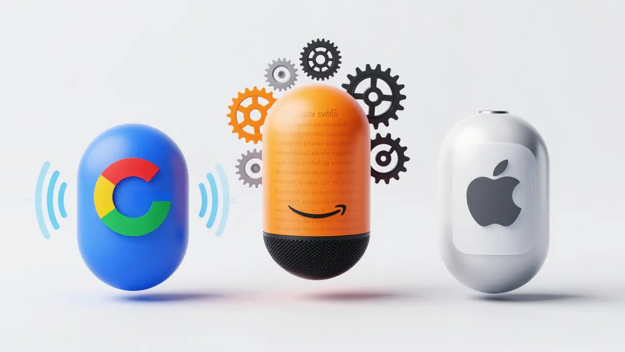 Abstraktní srovnání Google, Alexa a Siri ekosystémů