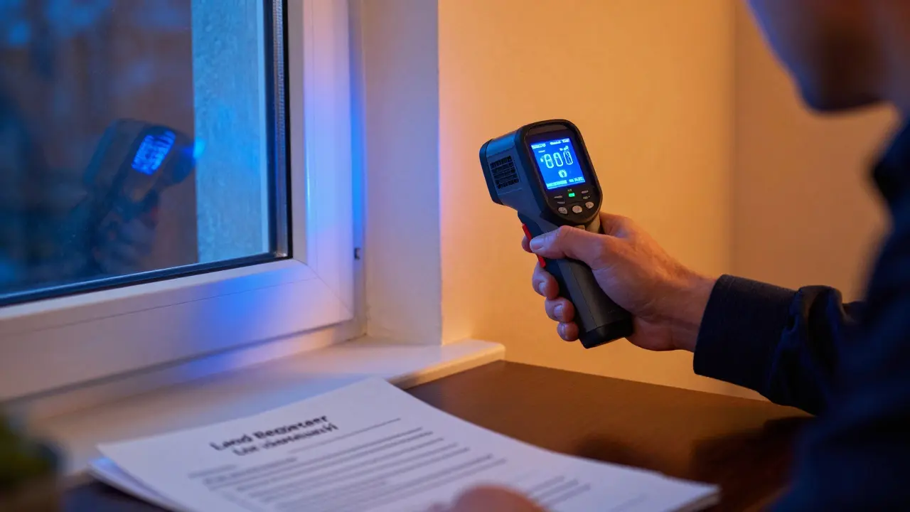 Inspektor používá termokameru k detekci tepelných mostů
