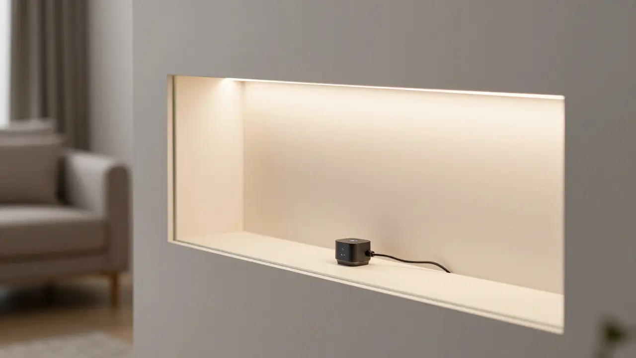 Moderní skleněná vitrína s neviditelnou instalací chytrého osvětlení