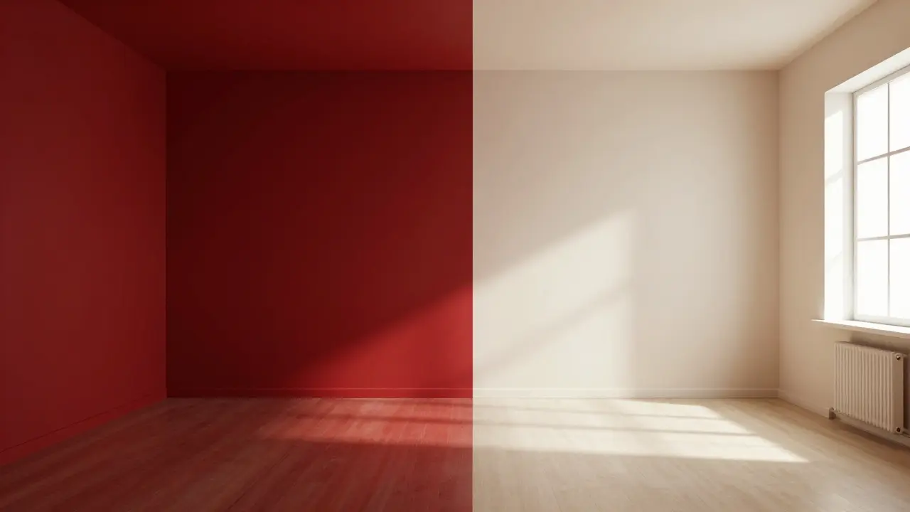Porovnání tmavé červené místnosti a světlé bílé místnosti
