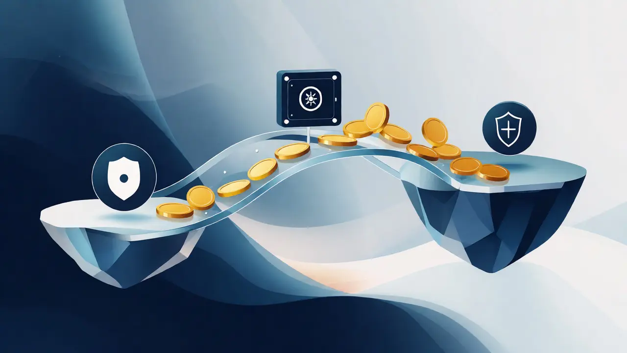 Konceptuální ilustrace toku peněz mezi bankami a úschovou při prodeji