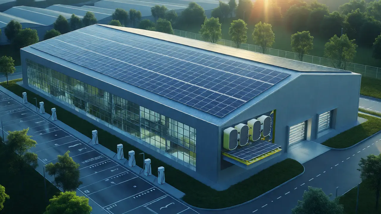 Průmyslová hala se solárními panely na střeše pro energetickou úsporu